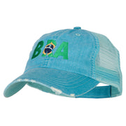 Brazil BRA Flag Embroidered Low Profile Cotton Mesh Cap