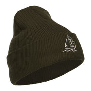 Sailboat Embroidered Heavy Ribbed Long Beanie