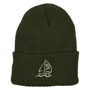 Sailboat Embroidered Heavy Ribbed Long Beanie