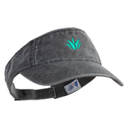 Aloe Plant Embroidered Washed Pigment Dyed Cotton Twill Visor - Black OSFM