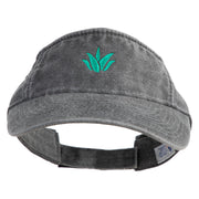 Aloe Plant Embroidered Washed Pigment Dyed Cotton Twill Visor - Black OSFM