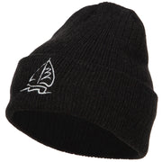 Sailboat Embroidered Heavy Ribbed Long Beanie