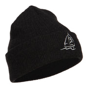 Sailboat Embroidered Heavy Ribbed Long Beanie