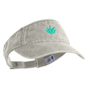 Aloe Plant Embroidered Washed Pigment Dyed Cotton Twill Visor - Beige OSFM