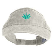 Aloe Plant Embroidered Washed Pigment Dyed Cotton Twill Visor - Beige OSFM