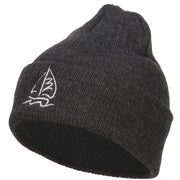 Sailboat Embroidered Heavy Ribbed Long Beanie