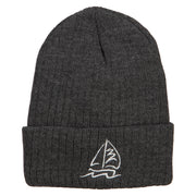 Sailboat Embroidered Heavy Ribbed Long Beanie