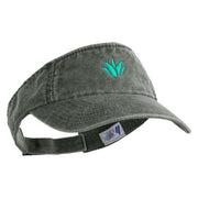 Aloe Plant Embroidered Washed Pigment Dyed Cotton Twill Visor - Olive OSFM