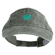 Aloe Plant Embroidered Washed Pigment Dyed Cotton Twill Visor - Olive OSFM