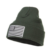 Silver American Flag Embroidered Beanie