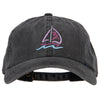 Sailboat with Wave Symbol Heat Transfer Unstructured Cotton Washed Cap