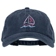 Sailboat with Wave Symbol Heat Transfer Unstructured Cotton Washed Cap