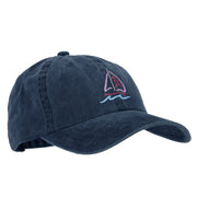 Sailboat with Wave Symbol Heat Transfer Unstructured Cotton Washed Cap