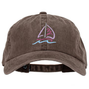 Sailboat with Wave Symbol Heat Transfer Unstructured Cotton Washed Cap