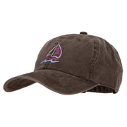 Sailboat with Wave Symbol Heat Transfer Unstructured Cotton Washed Cap