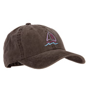 Sailboat with Wave Symbol Heat Transfer Unstructured Cotton Washed Cap