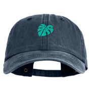 Monstera Leaf Embroidered Unstructured Pigment Dyed Cotton Cap - Navy OSFM