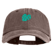 Monstera Leaf Embroidered Unstructured Pigment Dyed Cotton Cap - Brown OSFM