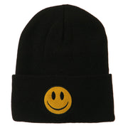 Smile Face Embroidered Long Beanie