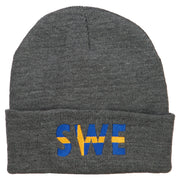 Sweden SWE Flag Embroidered Long Beanie