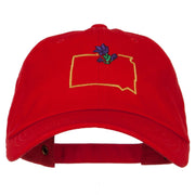 South Dakota Pasque with Map Embroidered Unstructured Washed Cap