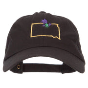 South Dakota Pasque with Map Embroidered Unstructured Washed Cap