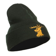 Stag Emblem Embroidered Long Beanie