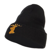 Stag Emblem Embroidered Long Beanie