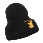 Stag Emblem Embroidered Long Beanie