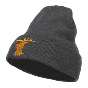 Stag Emblem Embroidered Long Beanie