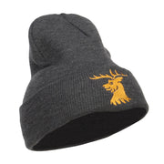 Stag Emblem Embroidered Long Beanie