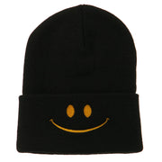 Happy Smile Face Embroidered Knit Beanie