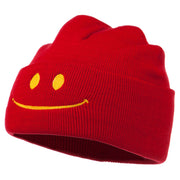 Happy Smile Face Embroidered Knit Beanie