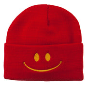 Happy Smile Face Embroidered Knit Beanie