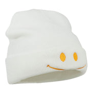 Happy Smile Face Embroidered Knit Beanie