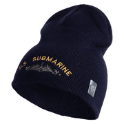 US Submarine Sign Embroidered Heavyweight Classic Knit Short Beanie - Navy OSFM