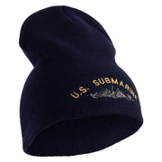 US Submarine Sign Embroidered Heavyweight Classic Knit Short Beanie - Navy OSFM