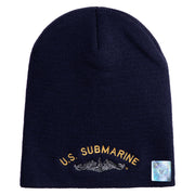 US Submarine Sign Embroidered Heavyweight Classic Knit Short Beanie - Navy OSFM