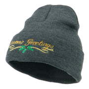 Seasons Greetings with Mistletoe Embroidered Long Beanie