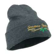 Seasons Greetings with Mistletoe Embroidered Long Beanie