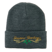 Seasons Greetings with Mistletoe Embroidered Long Beanie