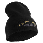 US Submarine Sign Embroidered Heavyweight Classic Knit Short Beanie - Black OSFM