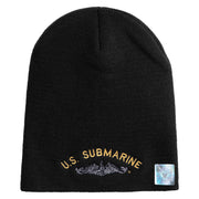 US Submarine Sign Embroidered Heavyweight Classic Knit Short Beanie - Black OSFM