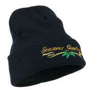 Seasons Greetings with Mistletoe Embroidered Long Beanie