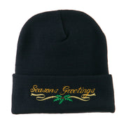 Seasons Greetings with Mistletoe Embroidered Long Beanie