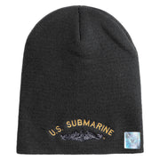 US Submarine Sign Embroidered Heavyweight Classic Knit Short Beanie - Dk-Grey OSFM