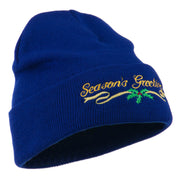 Seasons Greetings with Mistletoe Embroidered Long Beanie