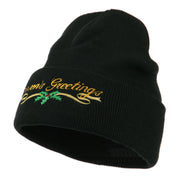 Seasons Greetings with Mistletoe Embroidered Long Beanie