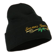 Seasons Greetings with Mistletoe Embroidered Long Beanie