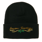 Seasons Greetings with Mistletoe Embroidered Long Beanie